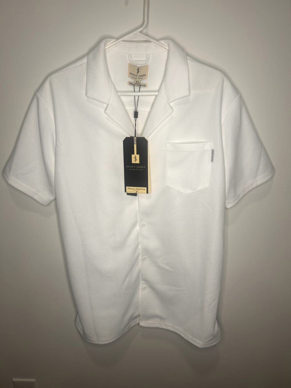 Scott James XL White Textured Waffle Knit Button Front Shirt NWT